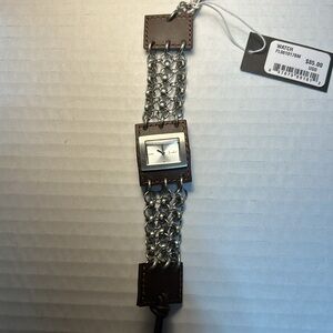 Fender NWOT Silver Chain and Brown Leather Women’s Watch